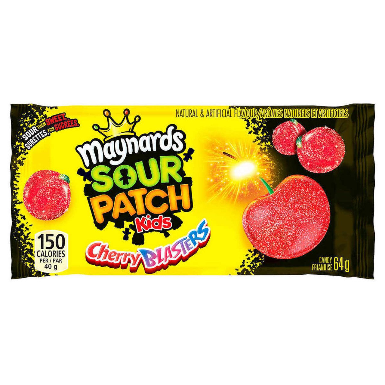 Maynards Sour Patch Kids Sour Cherry Blasters Candy - 18 Packs × 64g - Tangy and Intense Flavor Explosion- Chicken Pieces