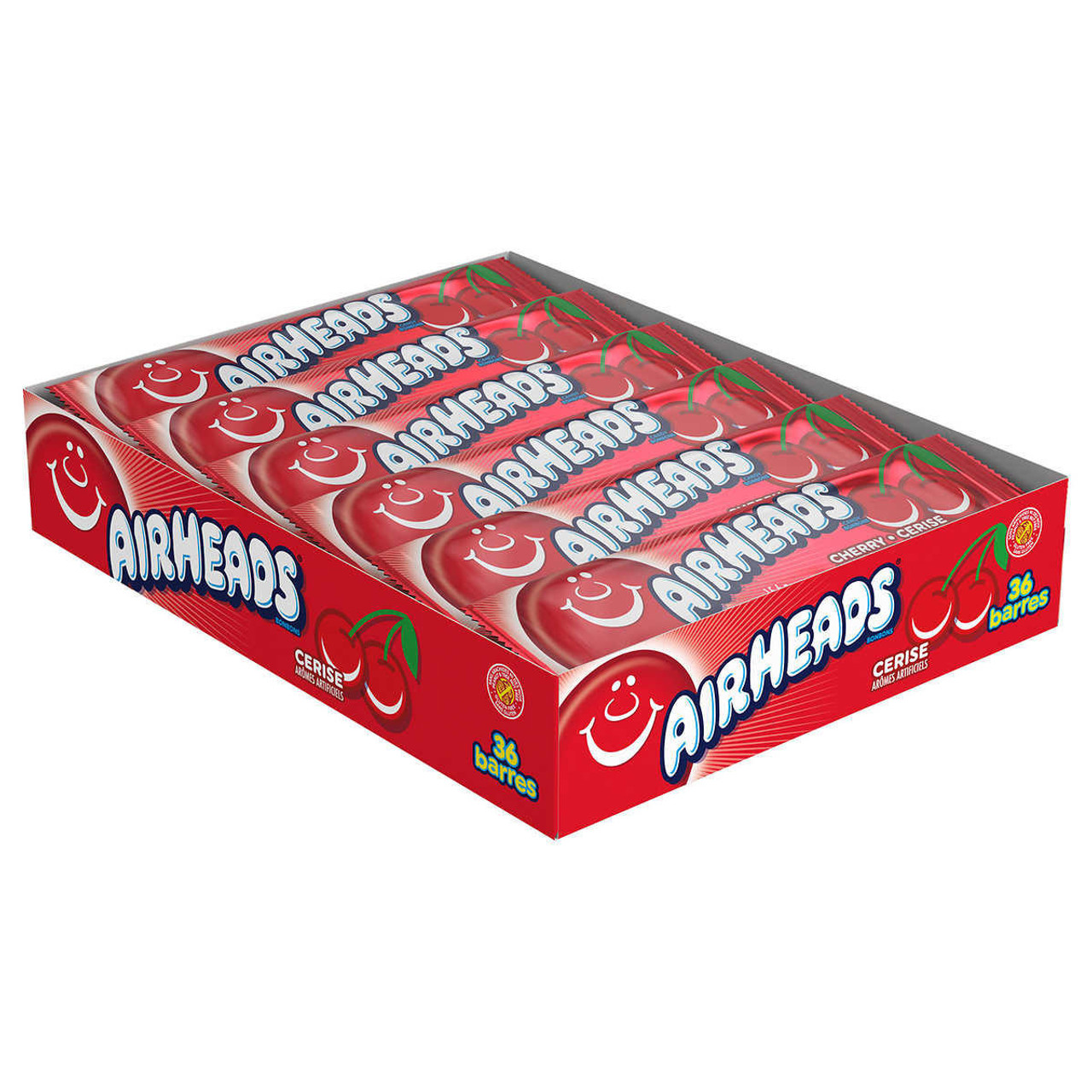 Airheads Individually Wrapped Full Size Bars - Cherry Flavor - 36 Bars × 15.6g - Tangy and Sweet Candy Bliss- Chicken Pieces