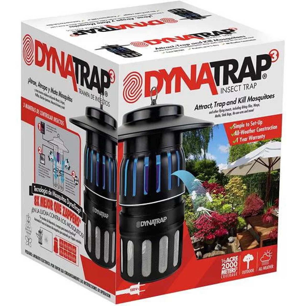  Dynatrap DT1050 Indoor/Outdoor Insect Trap 15 Watts - Effective Insect Control | Covers 1/2 Acre 