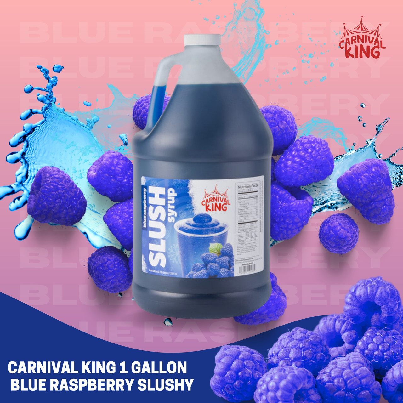 Concession Stand Blue Raspberry Slushy Syrup 5:1 Bulk Food Service Concentrate | 1 Gallon | 4/Case | 48 Cases Per Pallet (192 Bottles)