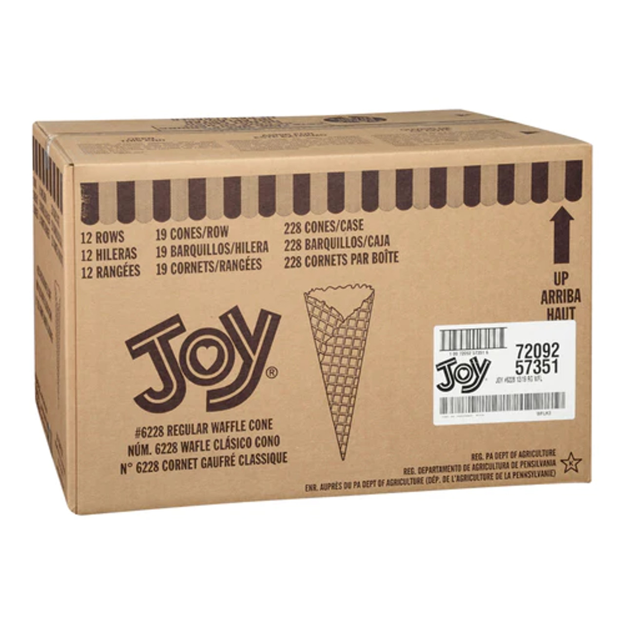 JOY 6228 Regular Ice Cream Waffle Cones 228/Case