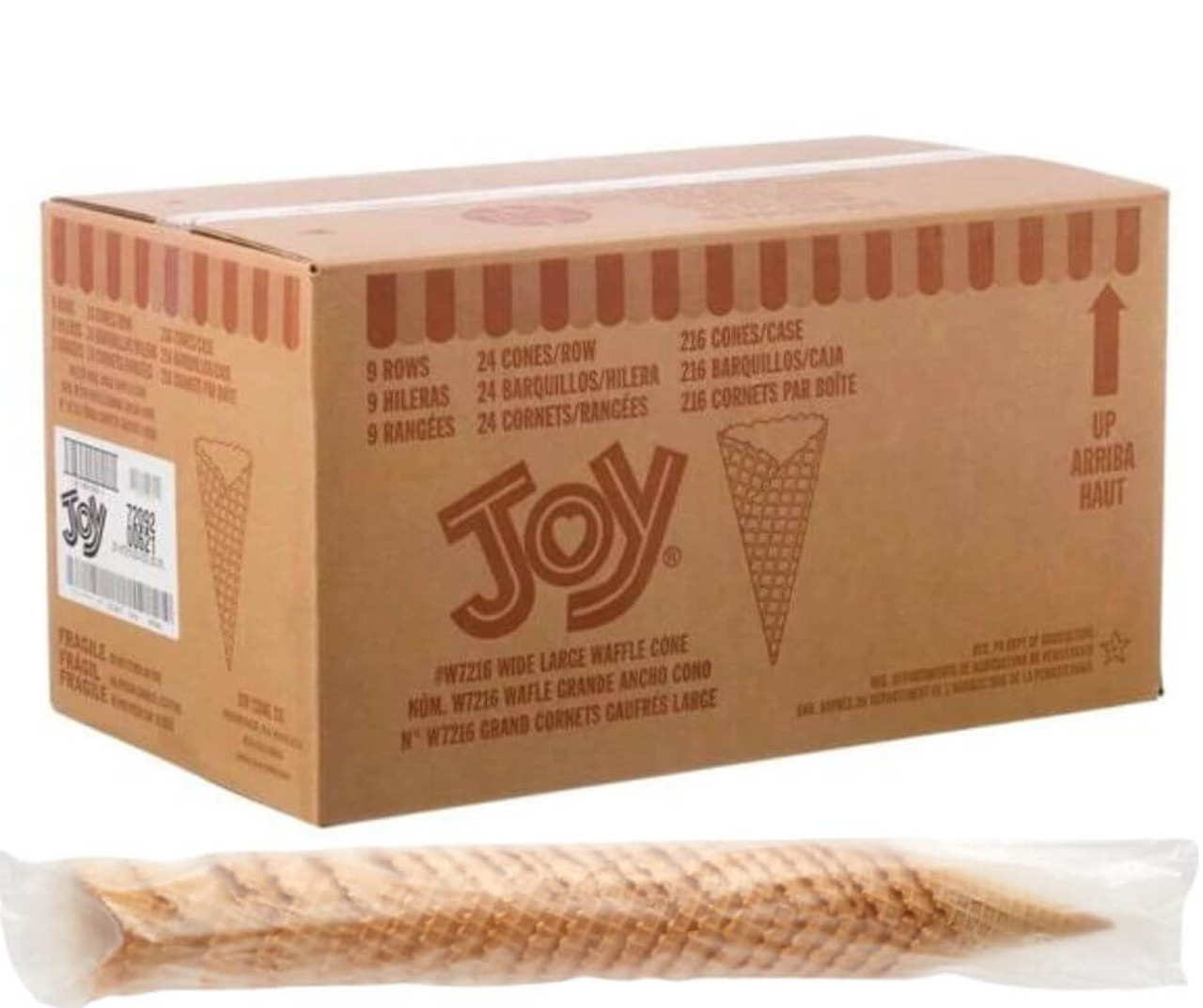 JOY 7216 Large Wide Mouth Waffle Ice Cream Cones Bulk - 216/Case for Gourmet Ice Cream Delights