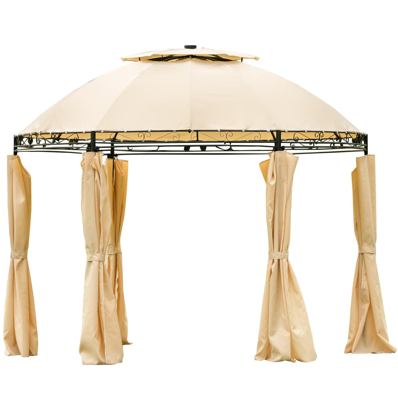 Chicken Pieces Outdoor Gazebo Steel Fabric Round Soft Top - Patio Dome Gazebo with Removable Curtains  