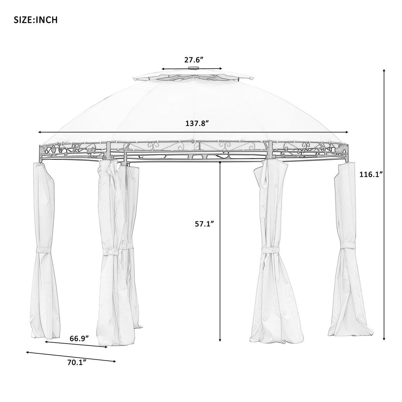 Chicken Pieces Outdoor Gazebo Steel Fabric Round Soft Top - Patio Dome Gazebo with Removable Curtains  