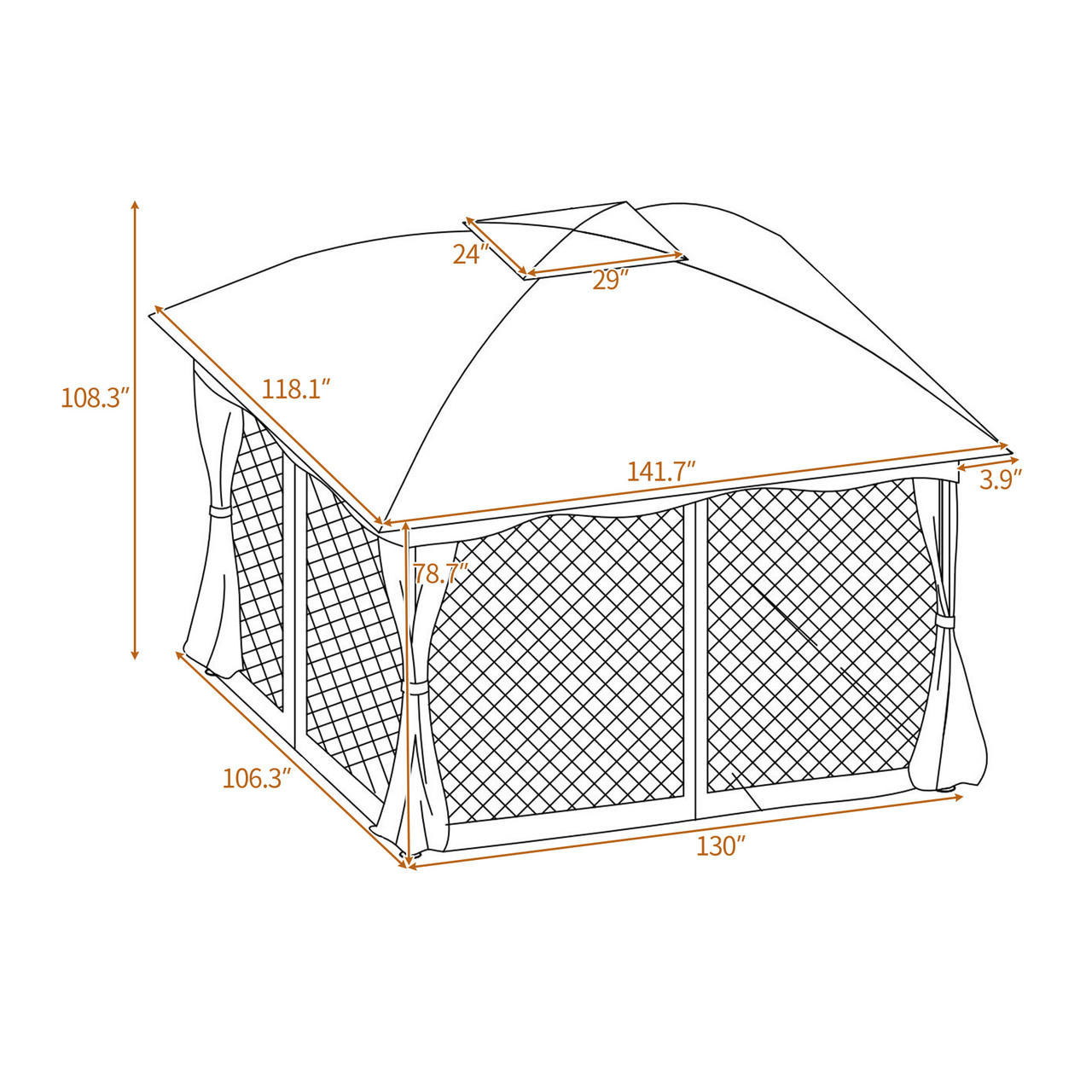 Chicken Pieces Patio Outdoor Gazebo - Double Roof Canopy with Mosquito Netting | 9.8 Ft. W x 11.8 Ft. D 