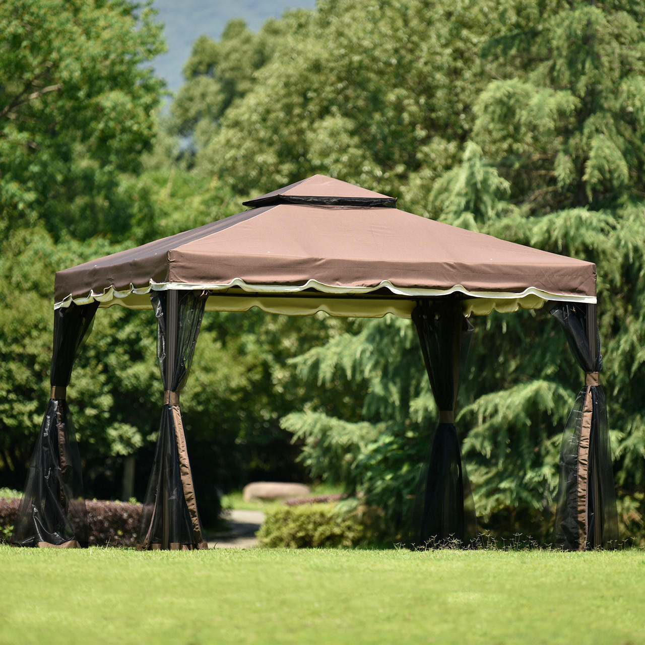 Chicken Pieces Outdoor Iron Vented Dome Top Patio Gazebo with Netting | 9.8Ft x 9.8Ft 