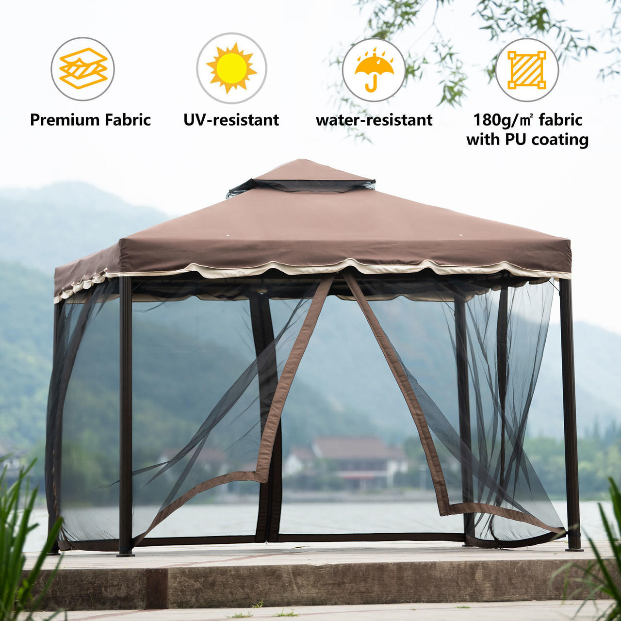 Chicken Pieces Outdoor Iron Vented Dome Top Patio Gazebo with Netting | 9.8Ft x 9.8Ft 