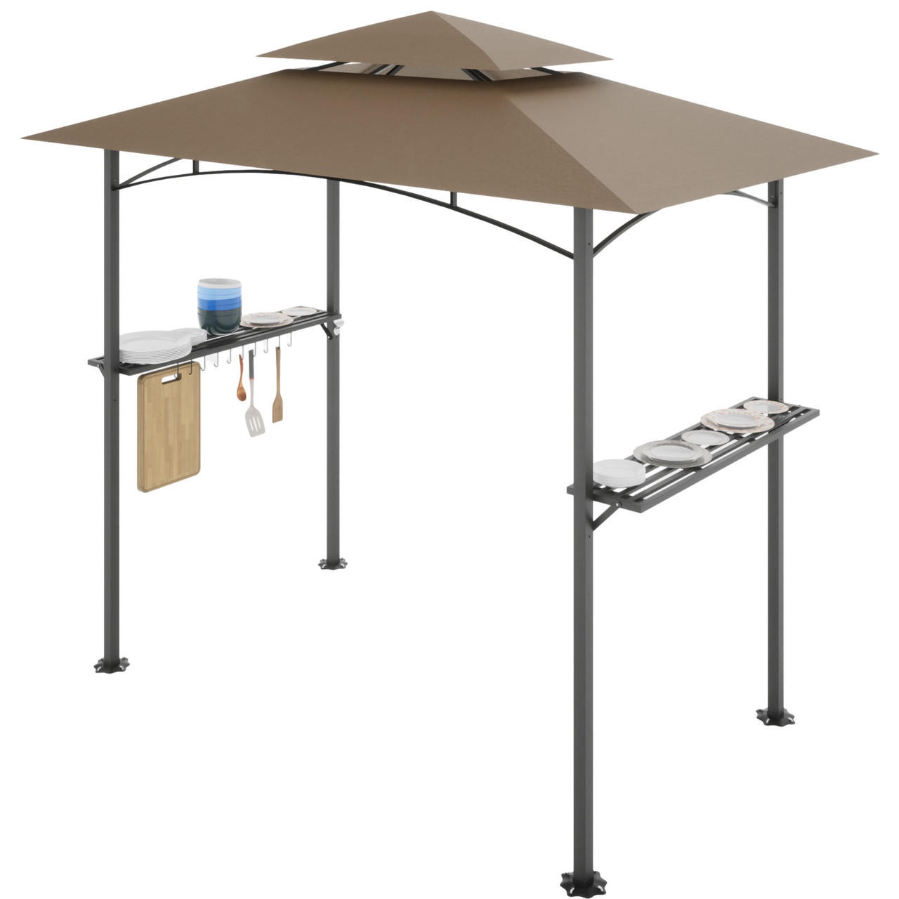 Chicken Pieces Grill Gazebo Grill Canopy Double Tiered BBQ Gazebo Outdoor BBQ Canopy 8 x 5 FT  