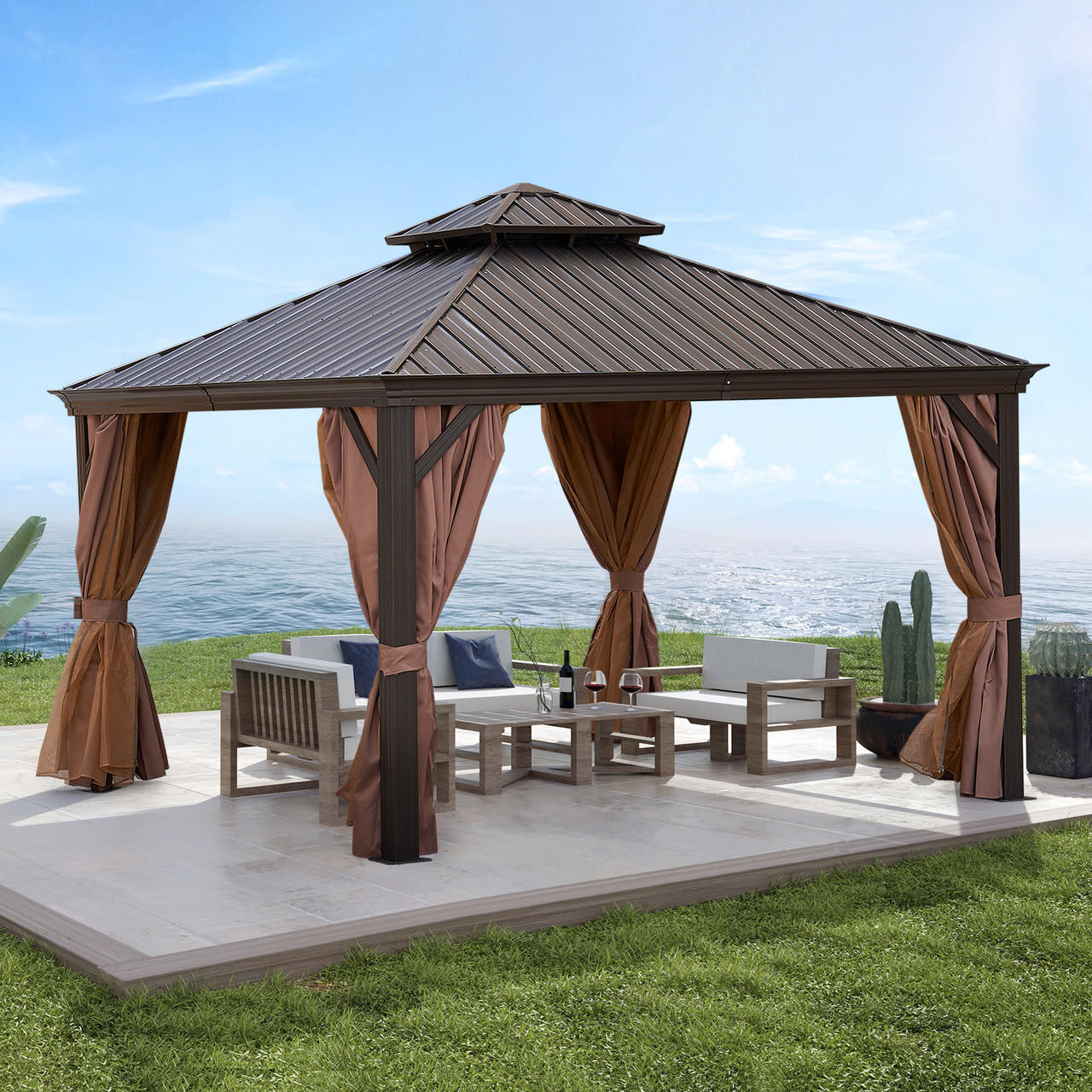 Chicken Pieces Patio Gazebo | Alu Gazebo with Steel Canopy | Outdoor Permanent Hardtop 12*12FT 