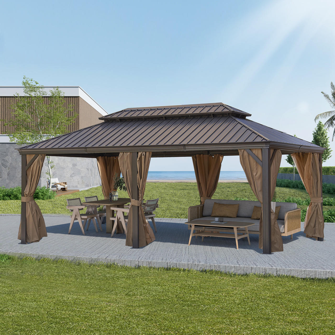 Chicken Pieces Patic Gazebo | Alu Gazebo with Steel Canopy | Outdoor Permanent Hardtop 12*20FT  