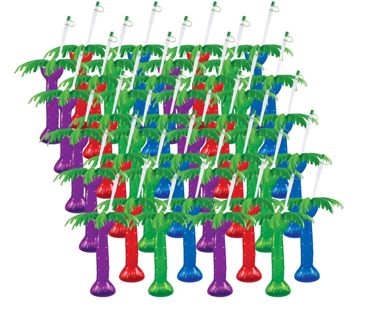 CP 16 oz. Assorted Color Palm Tree Yarder with Lid and Straw - 40/Case-Chicken Pieces
