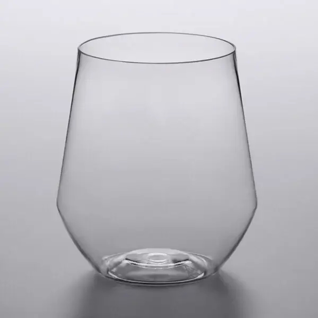 CP 12 oz. Heavy Weight Clear Plastic Stemless Angled Wine Glass - 64/Case | Sip Wine with Style in Angled Stemless Elegance-Chicken Pieces