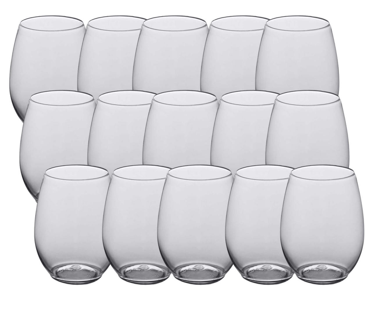 Chicken Pieces CP 12 oz. Heavy Weight Clear Plastic Stemless Wine Glass - 16/Pack | Sip Wine in Style with Sturdy Plastic Stemless Glasses 