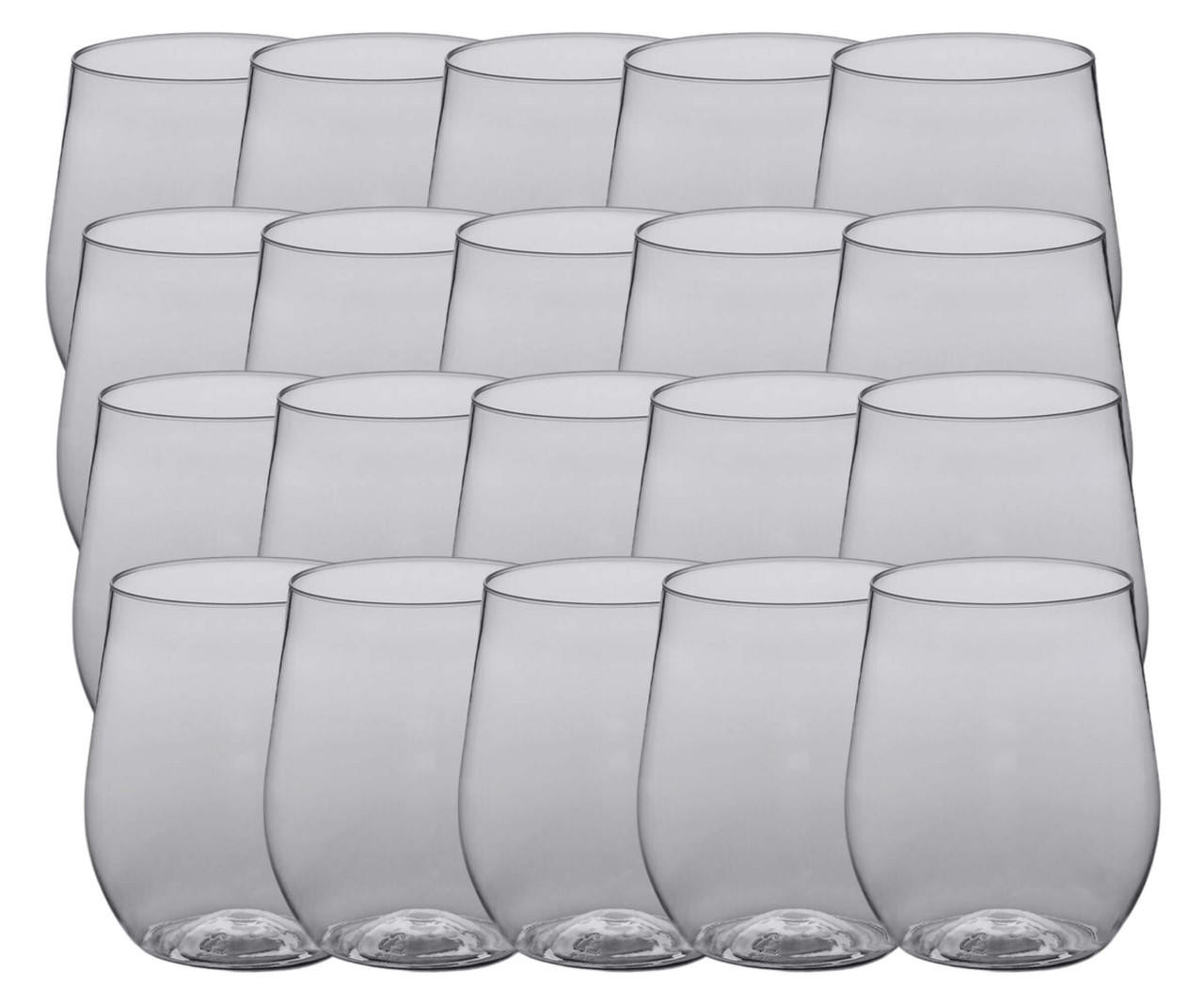Chicken Pieces CP 8 oz. Heavy Weight Clear Plastic Stemless Wine Glass - 16/Pack | Enjoy Wine in Style with Sturdy Plastic Stemless Glasses 