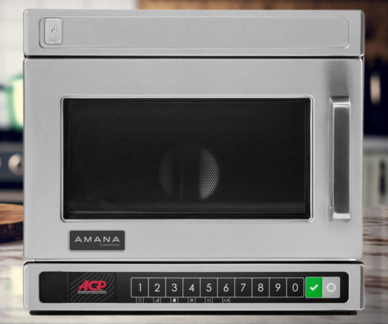 Amana Heavy-Duty Stainless Steel Compact Commercial Microwave - 120V, 1000W | Powerful Performance in a Compact Design