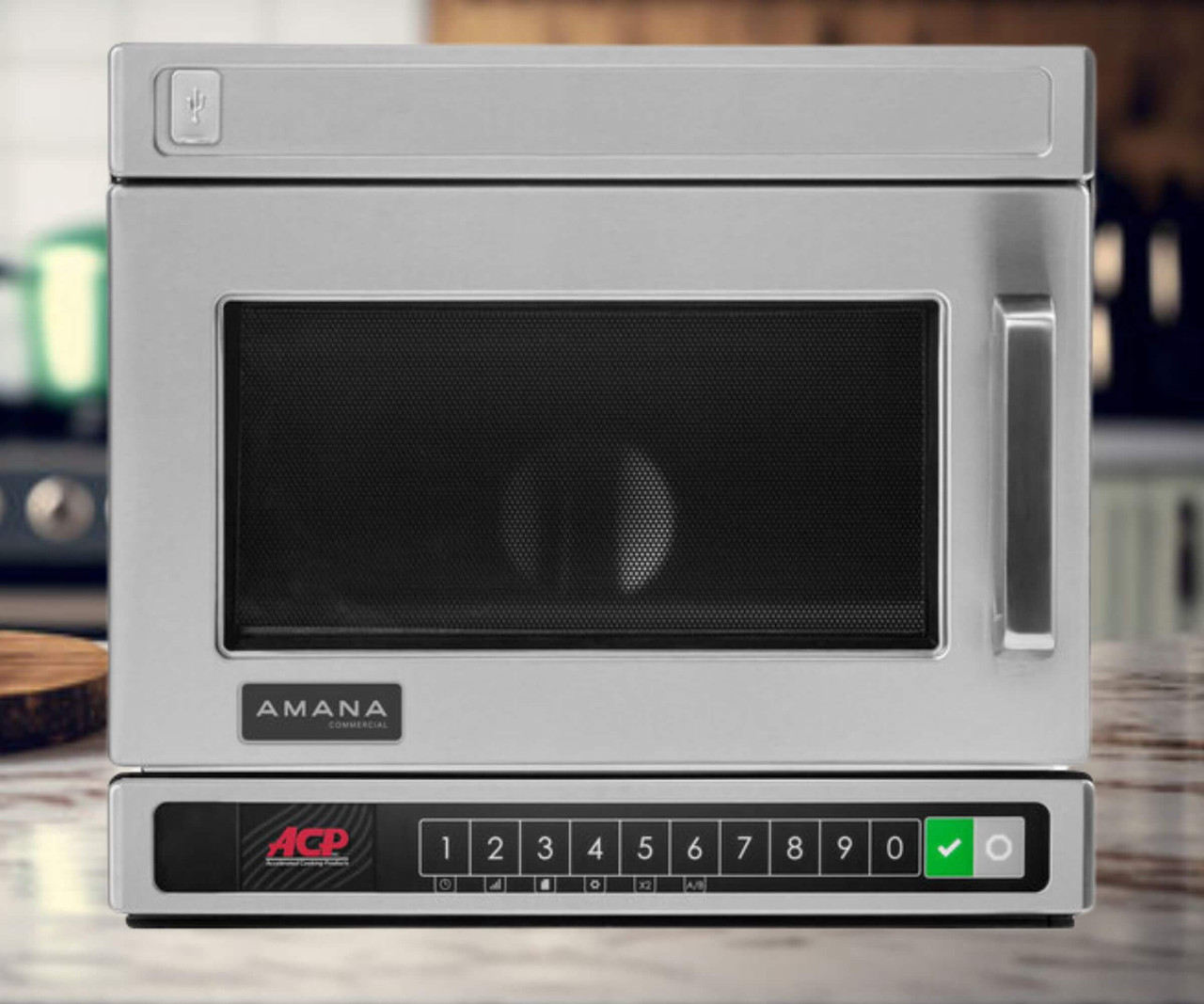 Amana Heavy-Duty Stainless Steel Compact Commercial Microwave - 208/240V, 1800W | Powerful Performance in a Compact Design