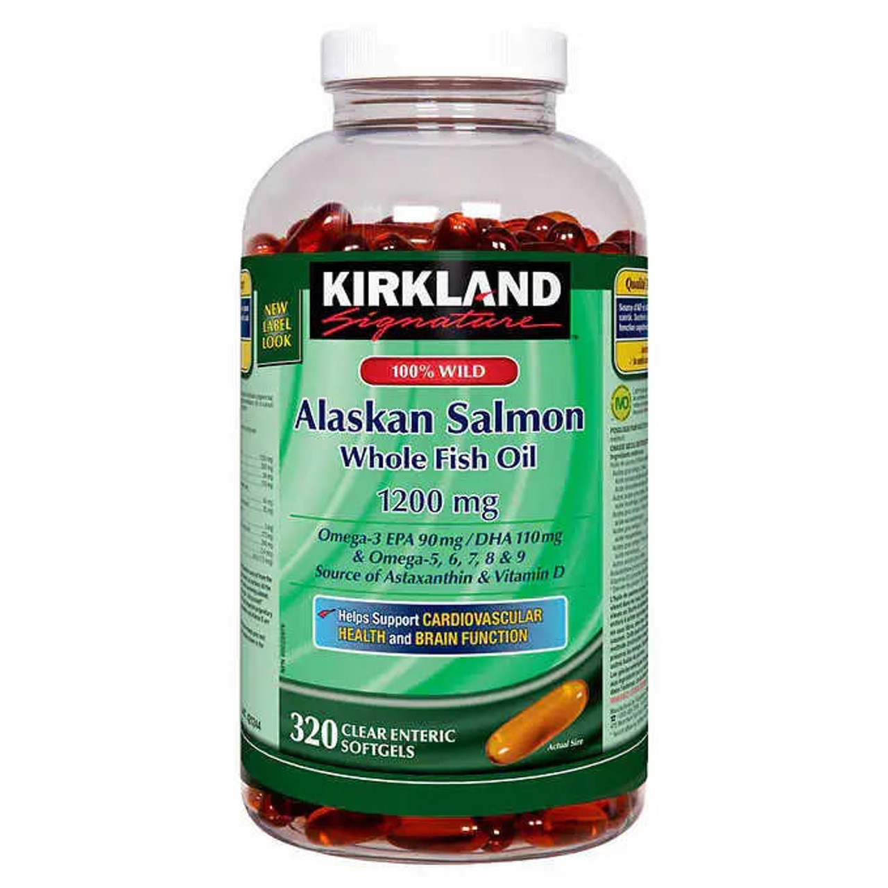  Kirkland Signature 100% Wild Alaskan Salmon Whole Fish Oil, 320 Softgels | Pure Omega-3 from Wild Alaskan Salmon 