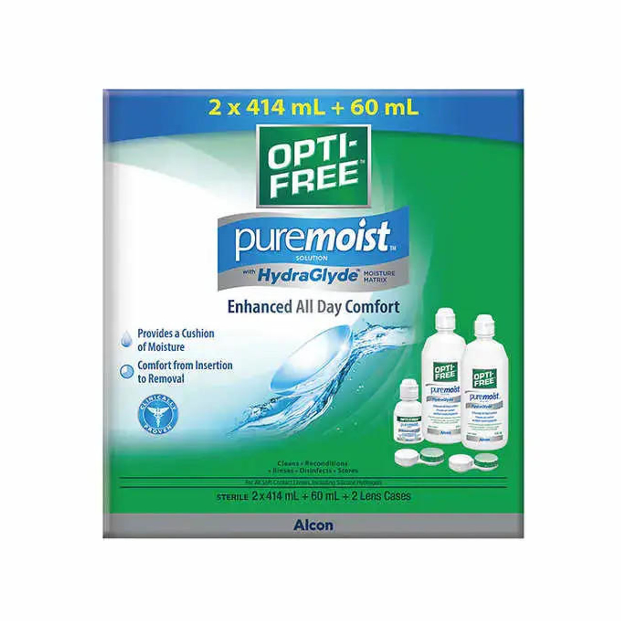  Opti-Free PureMoist Contact Lens Solution - 2 x 414 mL + 60 mL | All-Day Comfort 