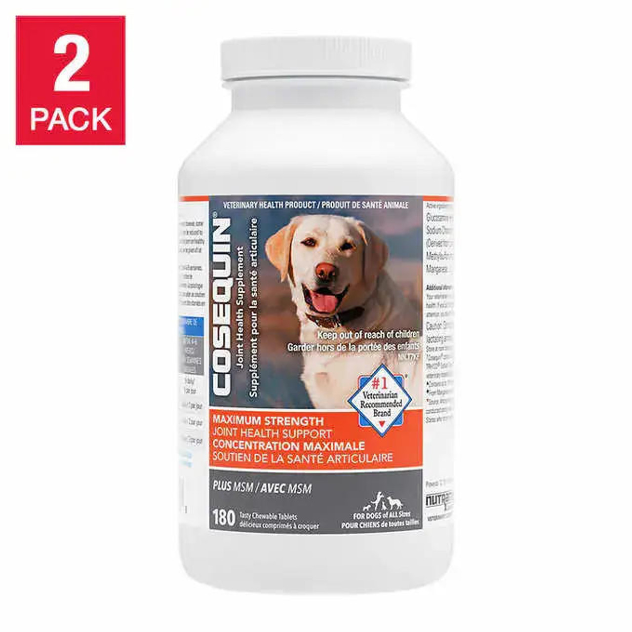  Cosequin DS Maximum Strength Plus MSM Joint Health Supplement for Dogs - 180-Count 2-Pack | Optimal Joint Support for Your Beloved Dogs 