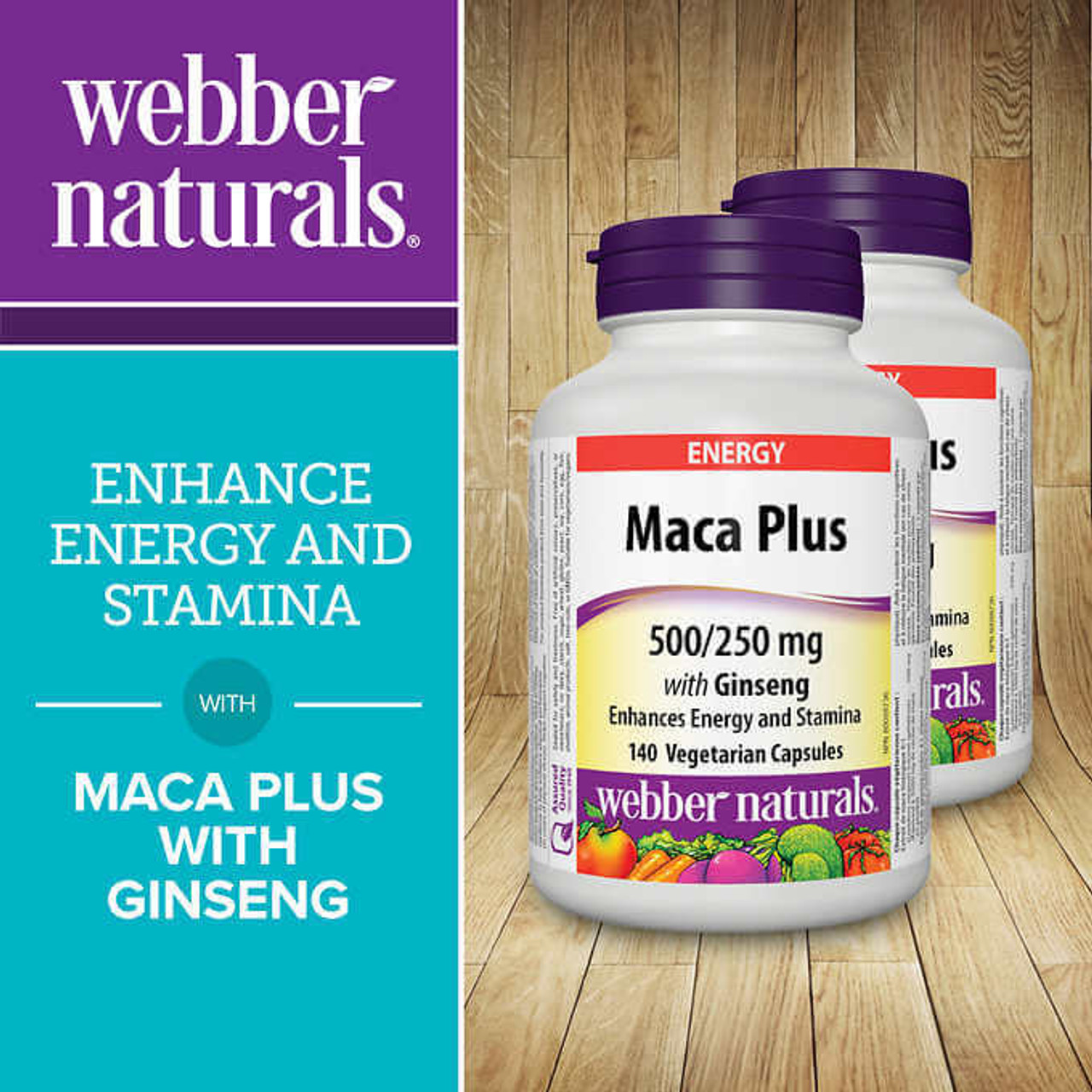Webber Naturals Maca Plus with Ginseng Vegetarian Capsules - 140-count, 2-pack | Energy & Vitality-Chicken Pieces