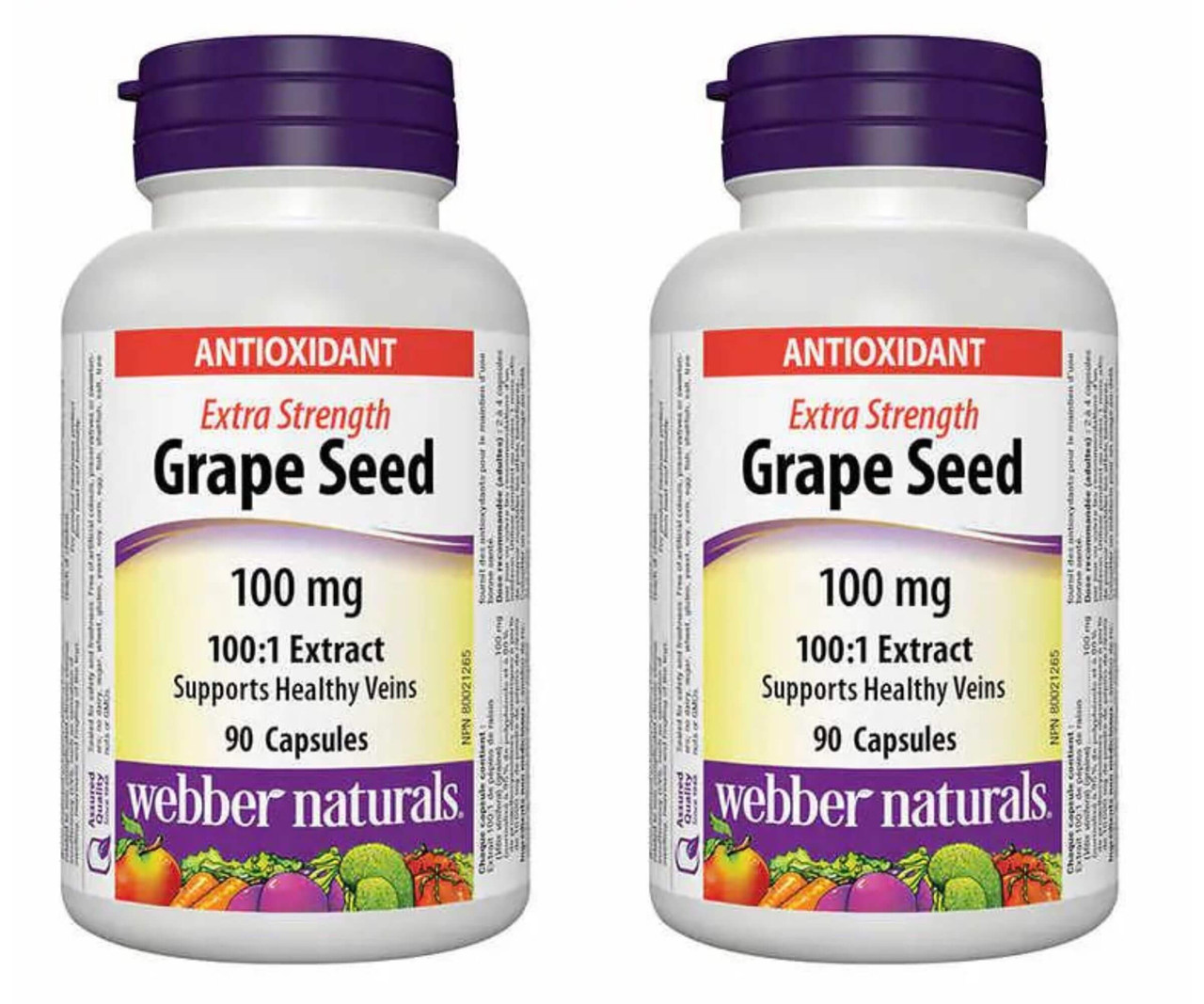 Webber Naturals Extra Strength Grape Seed 100:1 Extract 100 mg Capsules - 90-count, 2-pack | Antioxidant Support- Chicken Pieces