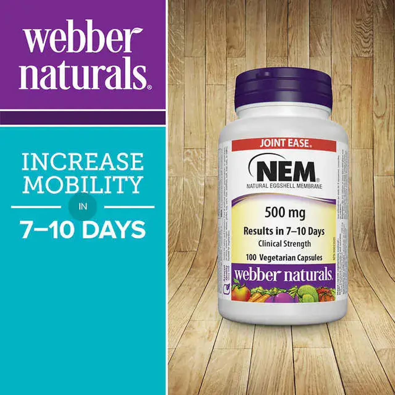Webber Naturals NEM Natural Eggshell Membrane 500 mg, 100 Vegetarian Capsules | Joint Health Support-Chicken Pieces