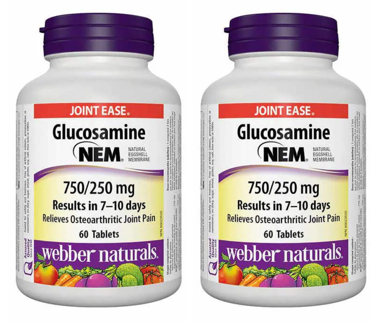 Webber Naturals Glucosamine with NEM® Natural Eggshell Membrane 750/250 mg - 2 x 60 Tablets | Comprehensive Joint Support-Chicken Pieces
