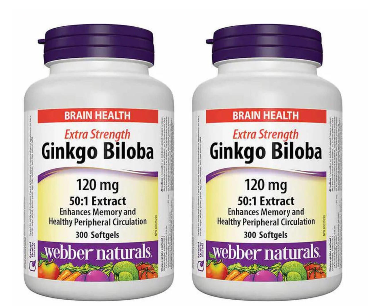 webber naturals Webber Naturals Ginkgo Biloba 120 mg Extrait 50:1 - 2 x 300 Softgels | Cognitive Support 