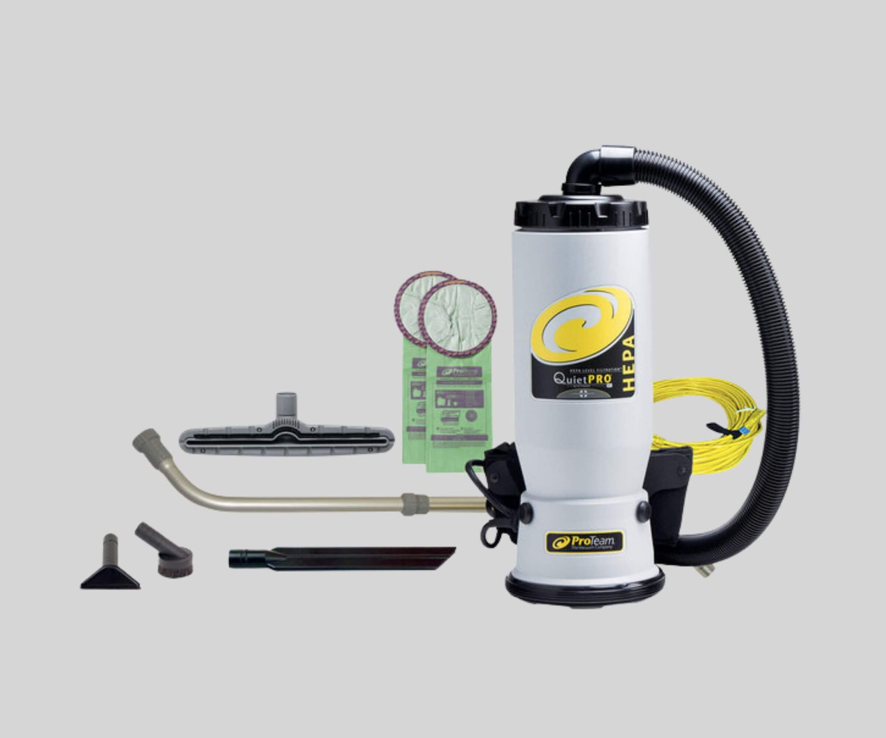 ProTeam 6 Qt. QuietPro BP HEPA Backpack Vacuum with 107099 Xover Performance Floor Tool Kit C and HEPA Filtration System