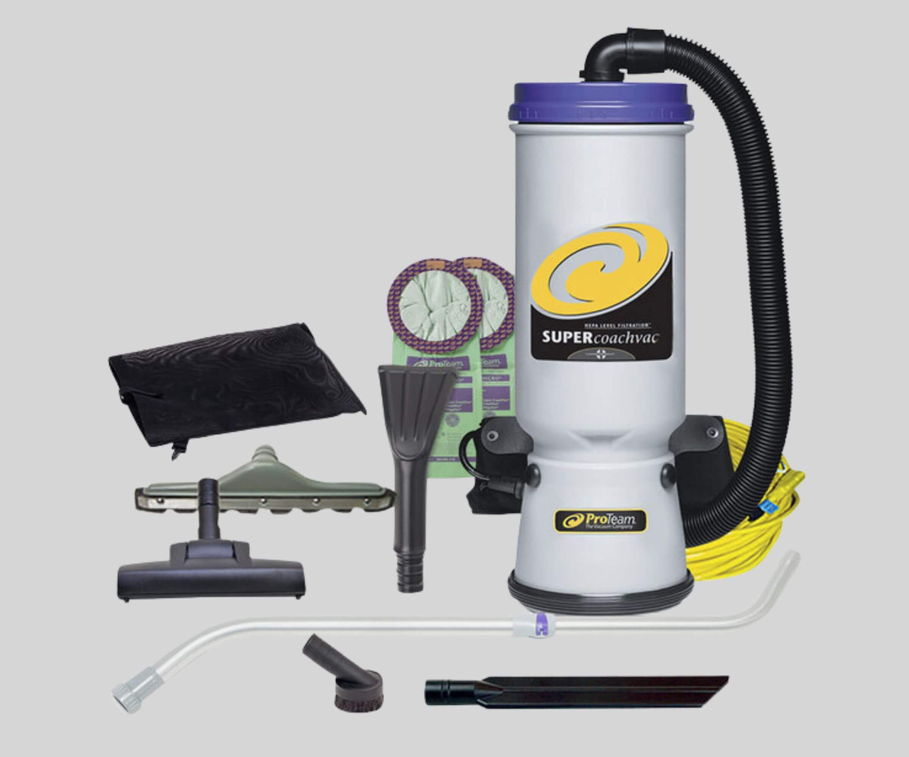 ProTeam Super CoachVac 10 Qt. Backpack Vacuum with 107420 Tool Kit - Efficient Cleaning with Comprehensive Accessories