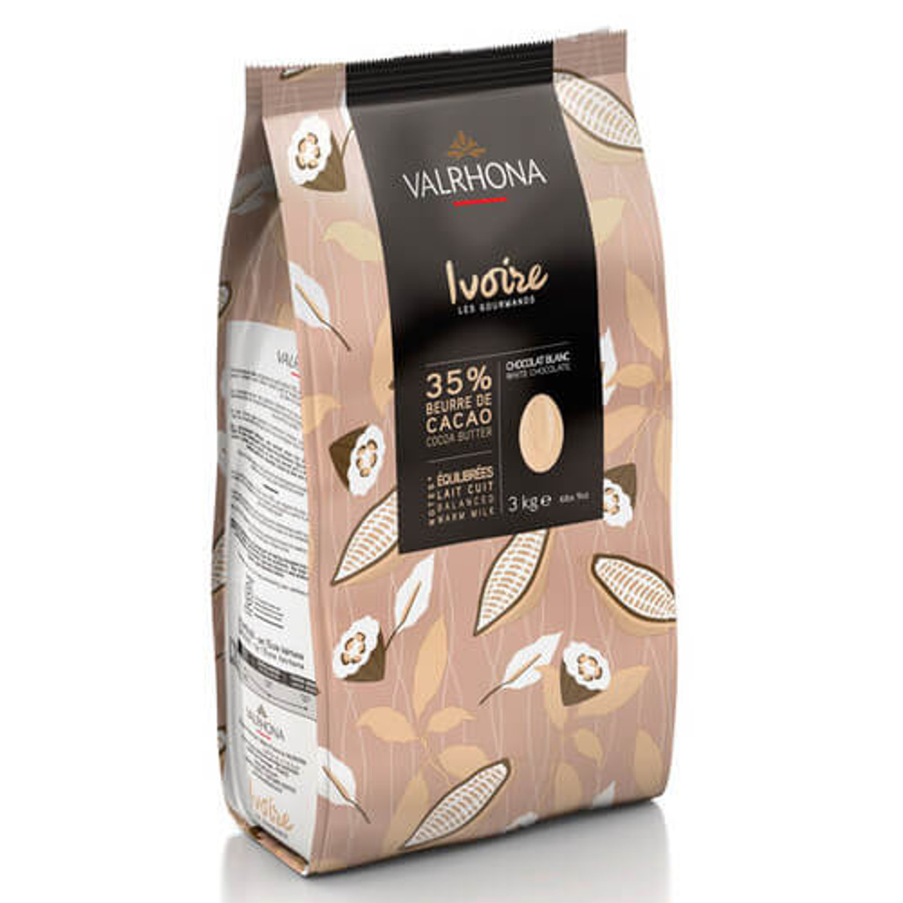 Valrhona Ivoire 35% White Chocolate Féve 6.6 lb. - Luxurious White Chocolate for Culinary Delights
