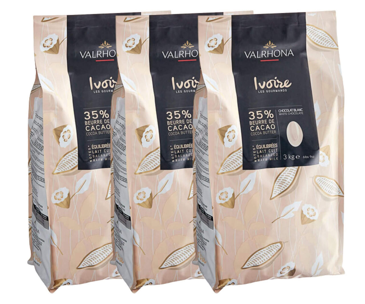  Valrhona Ivoire 35% White Chocolate Féve 6.6 lb. - 3/Case - Luxurious White Chocolate in Bulk 