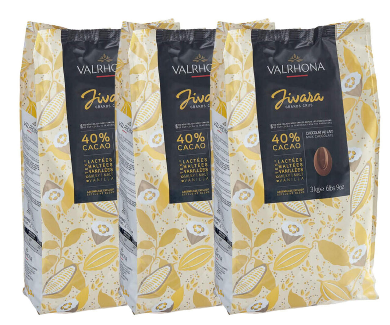  Valrhona Jivara 40% Milk Chocolate Féve 6.6 lb. - 3/Case - Exceptional Milk Chocolate in Bulk 