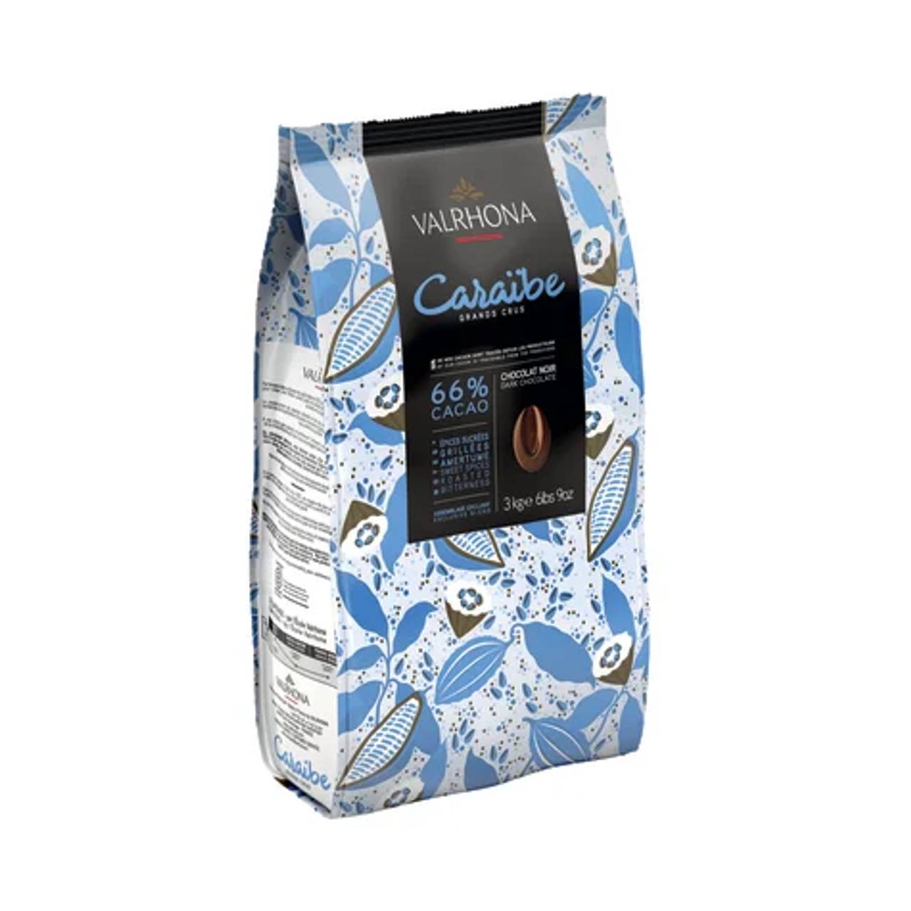 Valrhona Caraïbe 66% Dark Chocolate Féve 6.6 lb. - 3/Case - Rich Dark Chocolate in Bulk