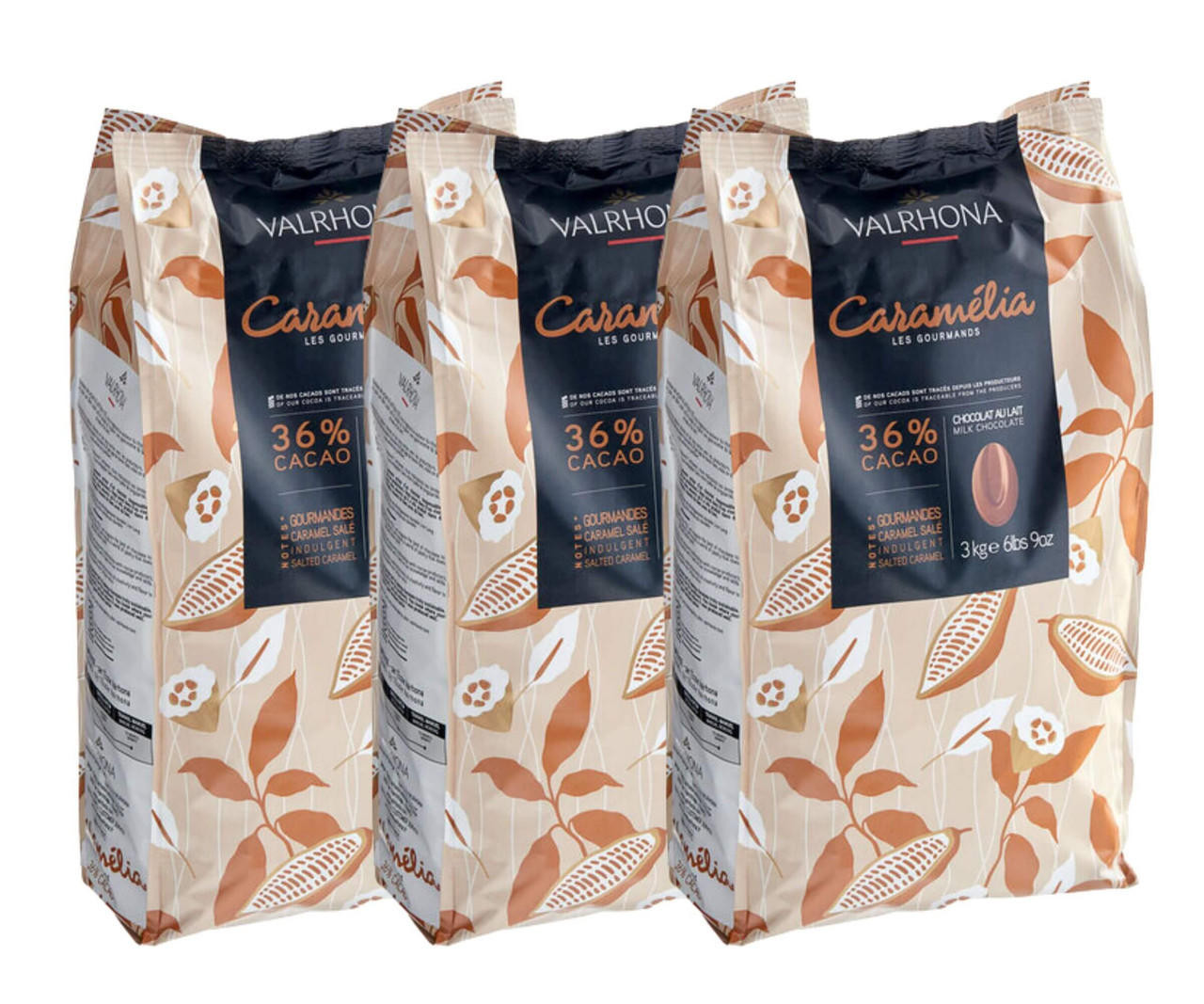  Valrhona Caramelia 36% Milk Chocolate Féve 6.6 lb. - 3/Case - Irresistible Milk Chocolate in Bulk 