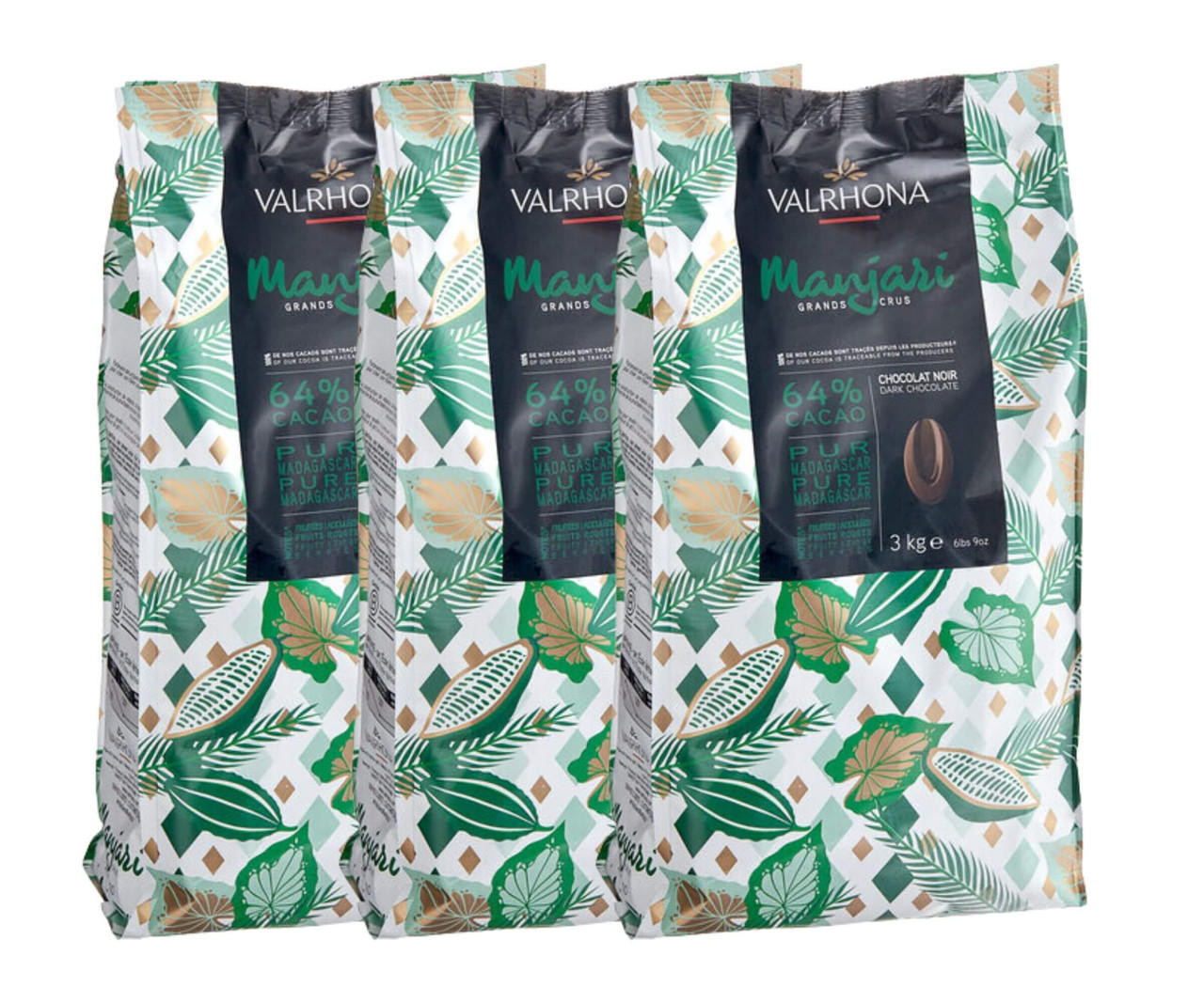  Valrhona Manjari 64% Dark Chocolate Féve 6.6 lb. - 3/Case - Intense Dark Chocolate in Bulk 