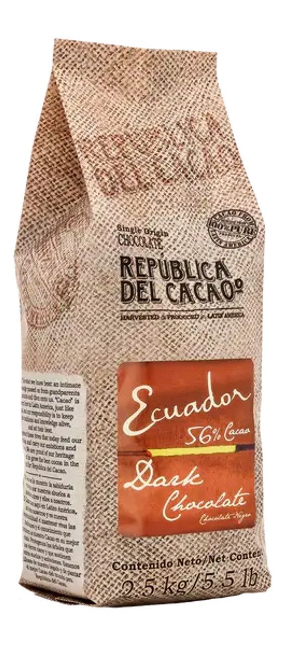 República del Cacao Ecuador 56% Dark Chocolate Couverture 5.5 lb. - 4/Case - Premium Dark Chocolate for Culinary Excellence