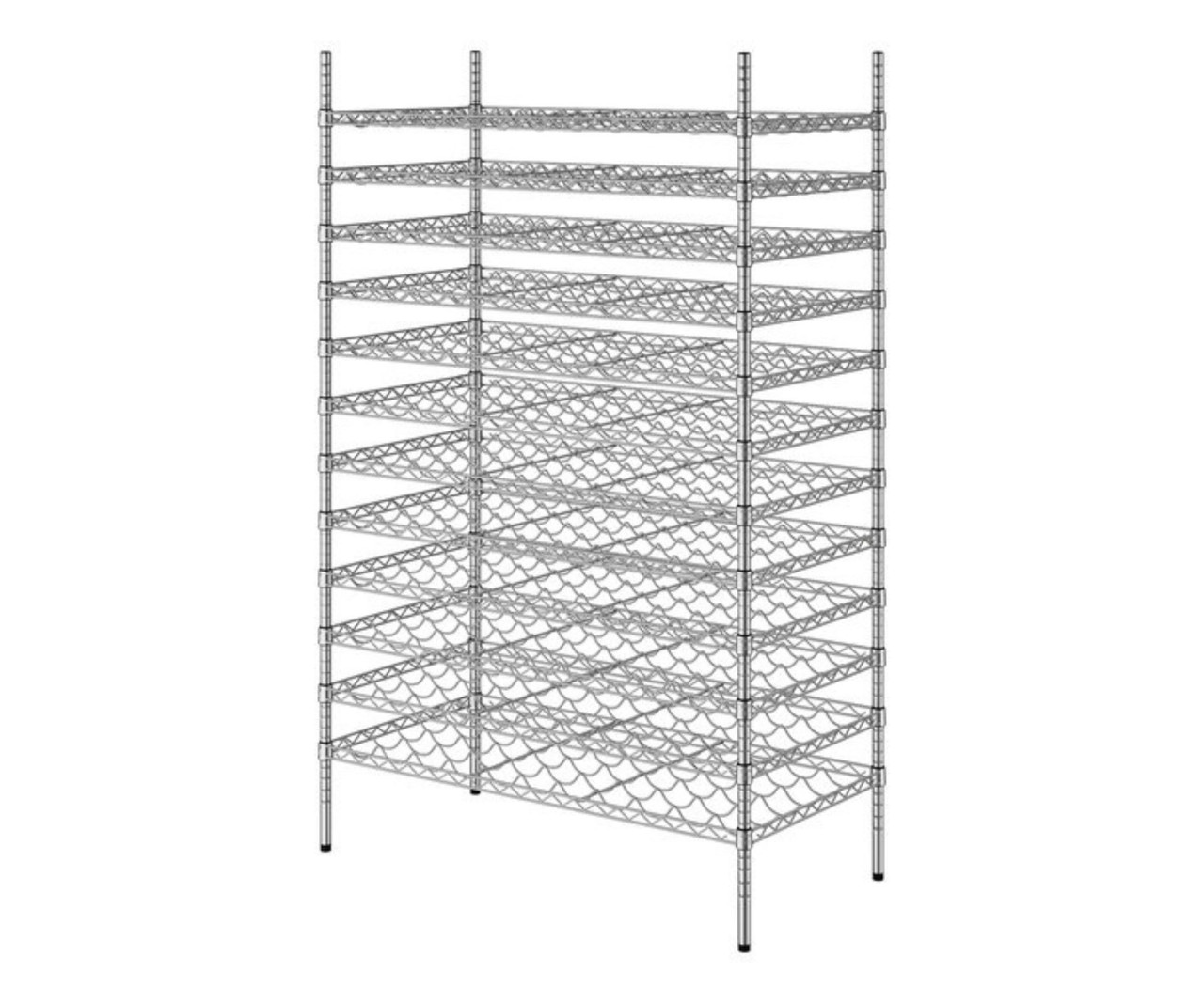 CP Wine Rack 24" x 48" 12 Shelf 264-Bottle Chrome Wire with 74" Posts-Chicken Pieces