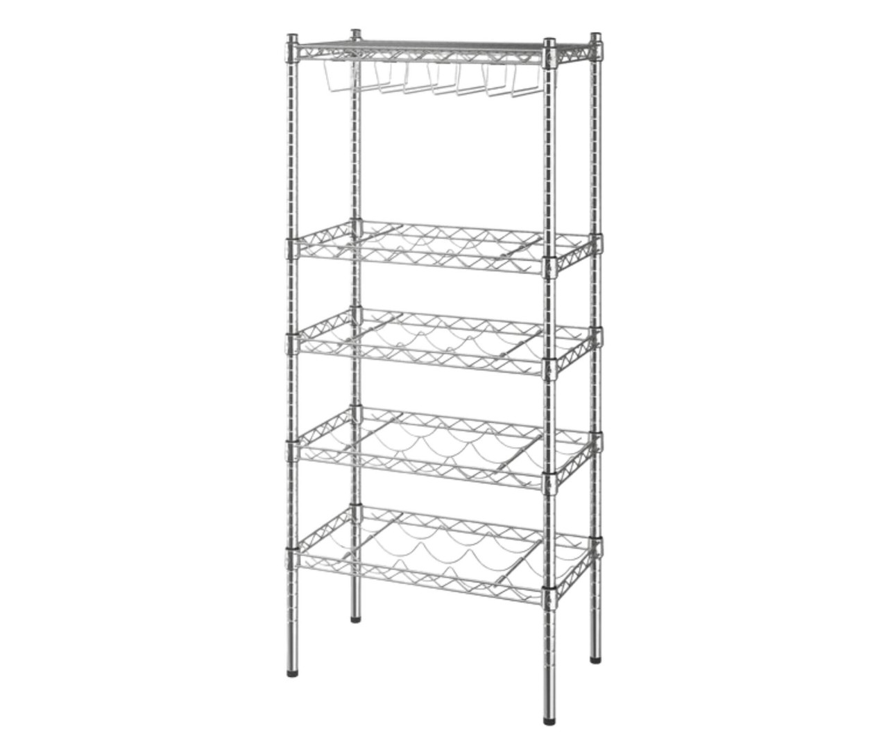 CP Compact and Stylish Wine Storage Solution: 14" x 24" 4 Shelf 20-Bottle Wire Wine Rack with 54" Posts-Chicken Pieces