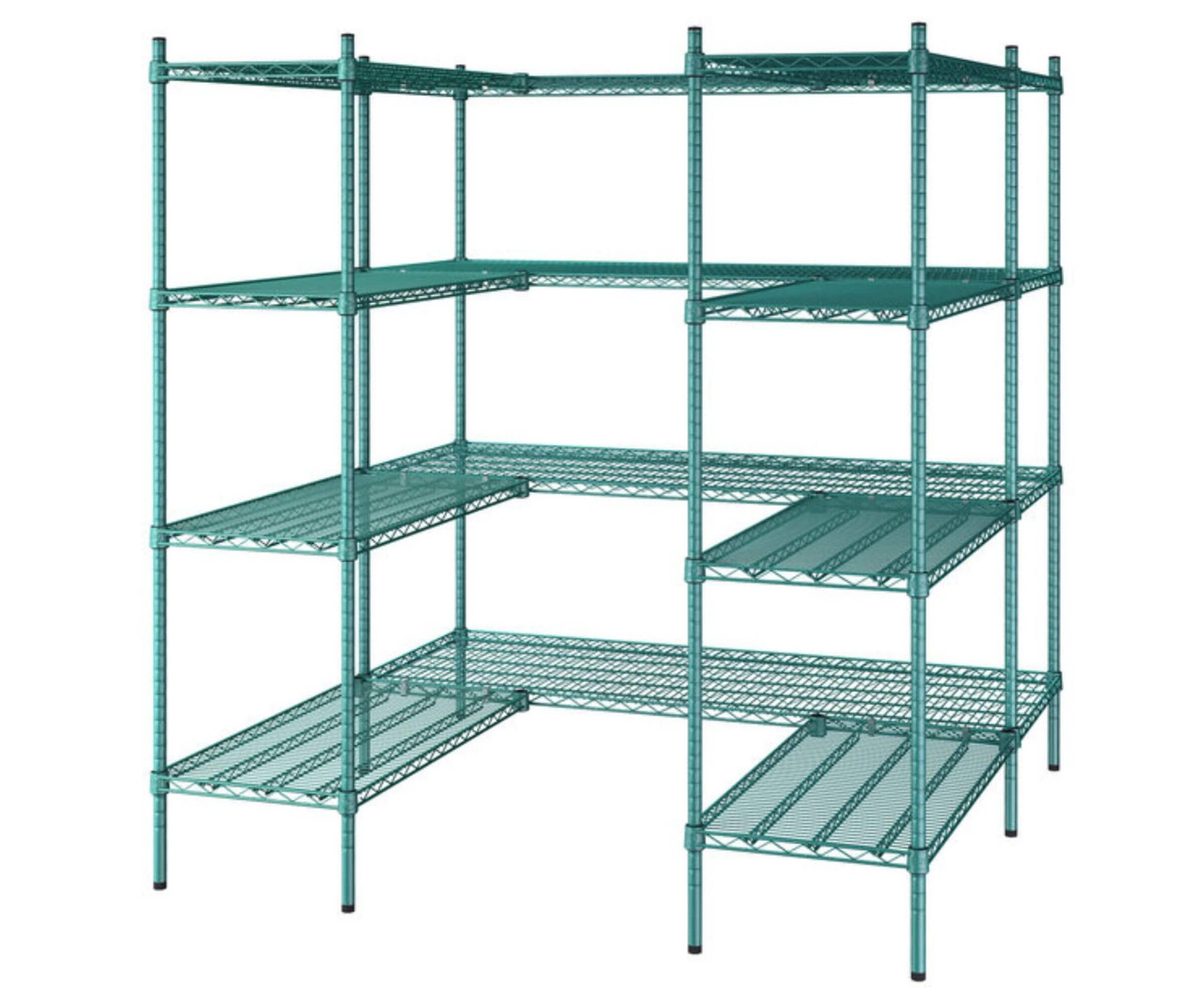 CP  NSF Green Epoxy 5' x 5' Walk-In 4-Tier Shelving Unit Kit with Shooks | Your ultimate solution for organized storage- Chicken Pieces