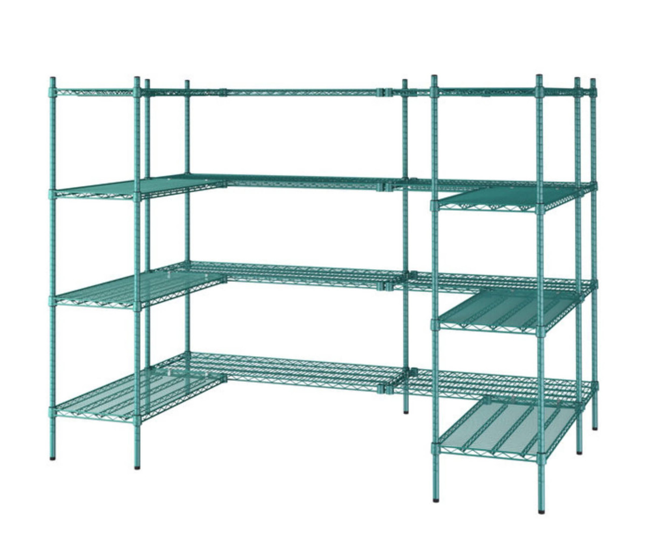 CP  NSF Green Epoxy 7' x 4 1/2' Walk-In 4-Tier Shelving Unit Kit with Shooks | Your ultimate solution for organized storage- Chicken Pieces
