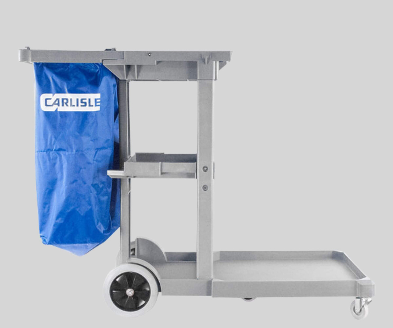 Carlisle Gray 3-Shelf Janitorial Cart with Nylon Bag - Efficient Cleaning and Organization Cart with Nylon Bag-Chicken Pieces