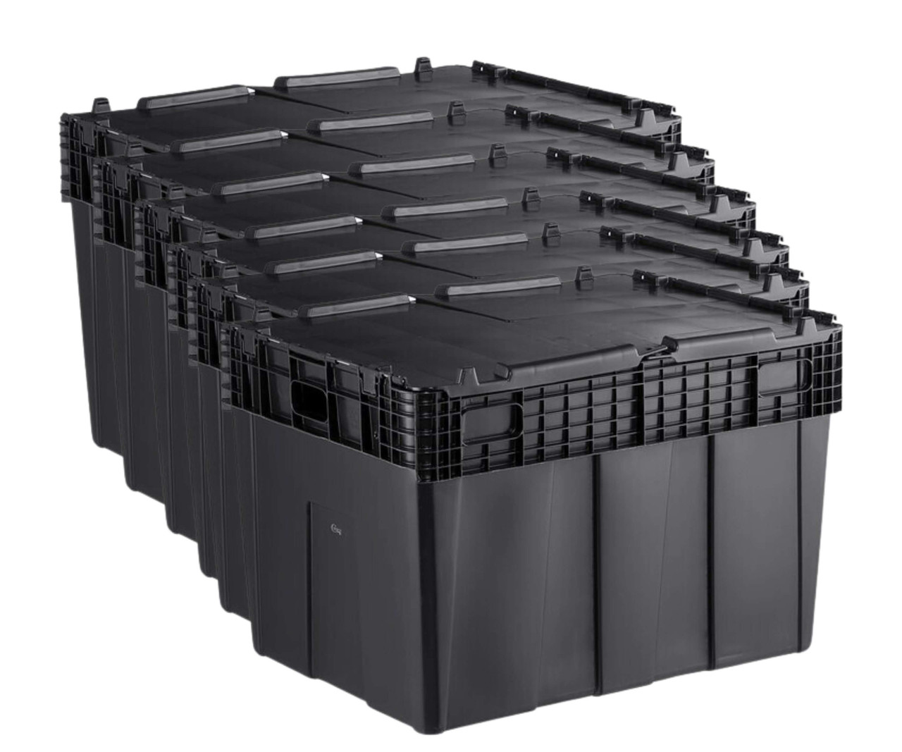 CP HOSPO 22 x 15 x 5 Small Stackable Black Storage Box with Attached Lid  (12-Pack)