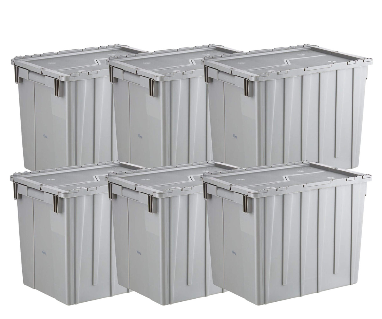 CP 22" x 15" x 17" Large Stackable Grey Chafer Tote / Storage Box with Attached Lid (6-Pack) - Efficient Food Storage and Transport Solution-Chicken Pieces