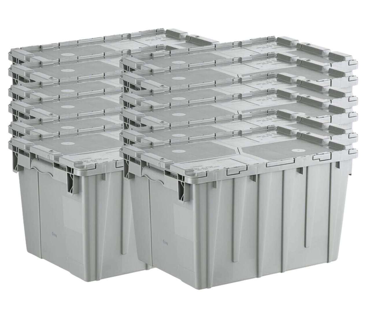 CP 22" x 15" x 13" Medium Stackable Grey Chafer Tote / Storage Box with Attached Lid (12-Pack) - Efficient Food Storage and Transport Solution-Chicken Pieces