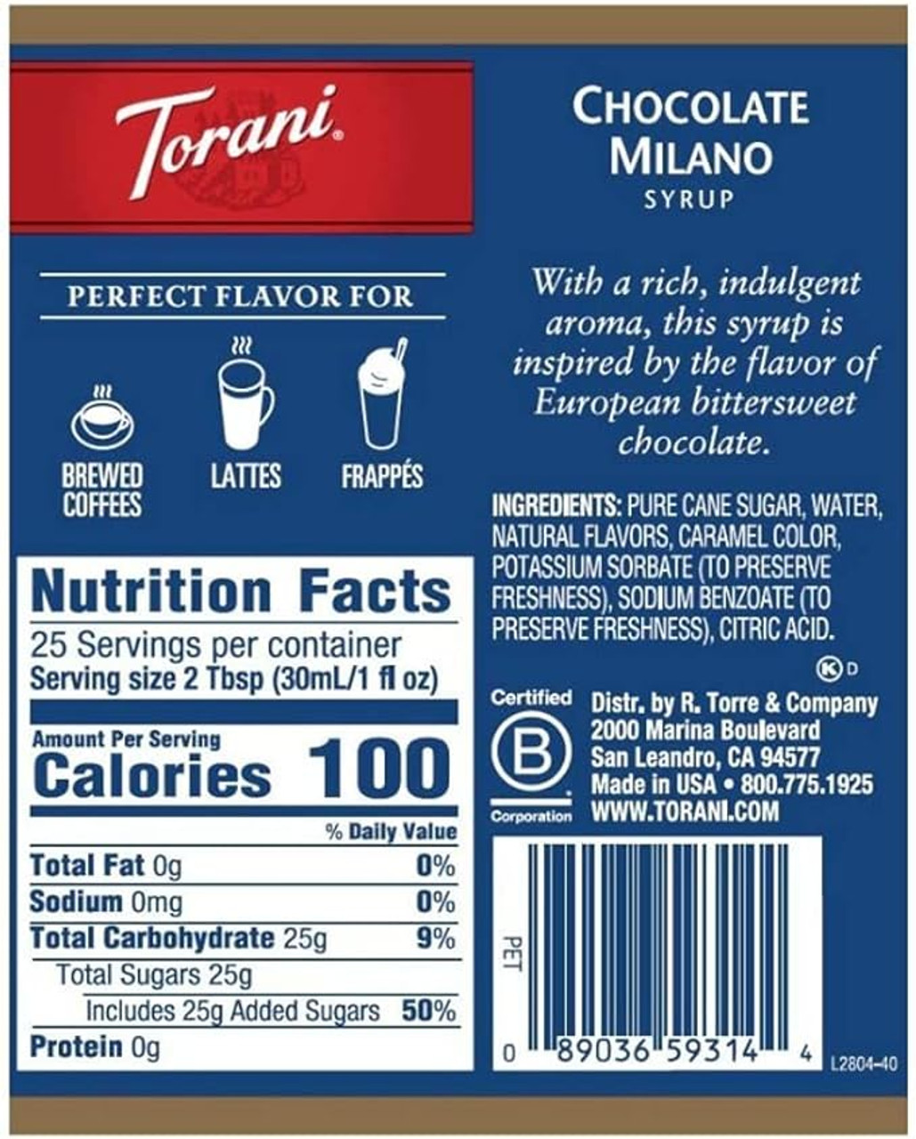 CHICKEN PIECES - Torani Chocolate Milano Flavoring Syrup Plastic 750 mL Bonus Squeeze Pump