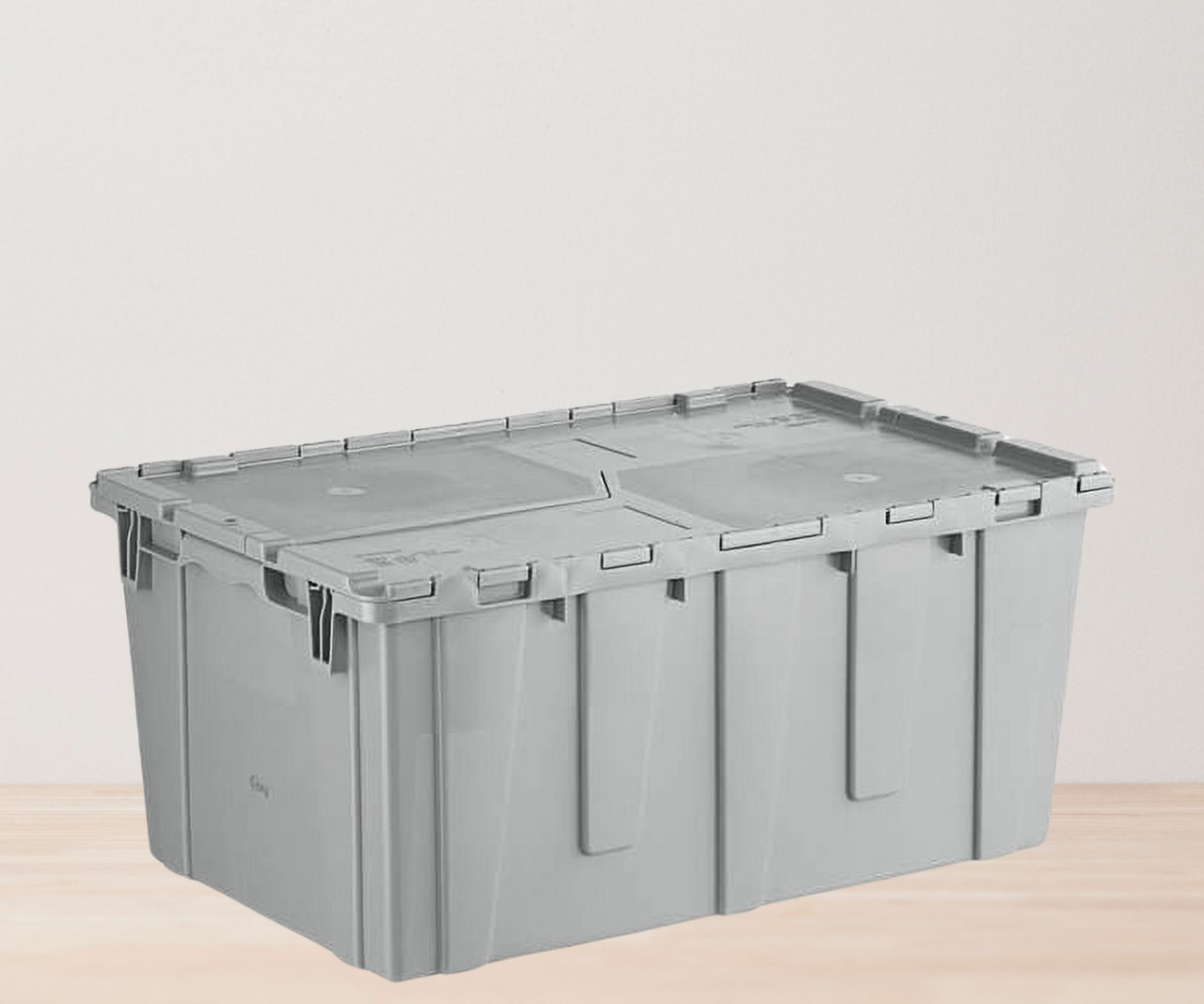 CP HOSPO 27" x 17" x 12" Stackable Grey Storage Box with Attached Lid (12-Pack)