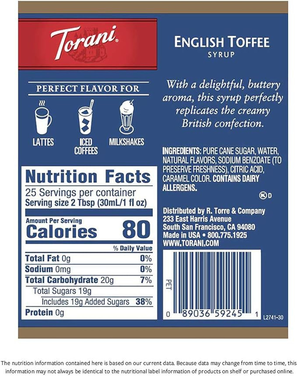 CHICKEN PIECES - Torani English Toffee Flavoring Syrup Plastic 750 mL Bonus Squeeze Pump