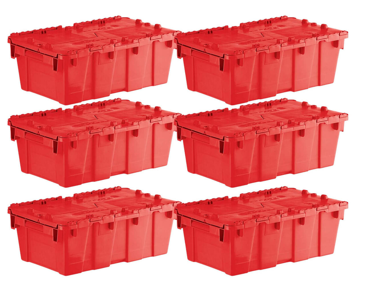  Orbis 20" x 12" x 8" Stack-N-Nest Flipak Red Tote Box with Hinged Lockable Lid (6-Pack) - Secure and Vibrant Storage Solution 