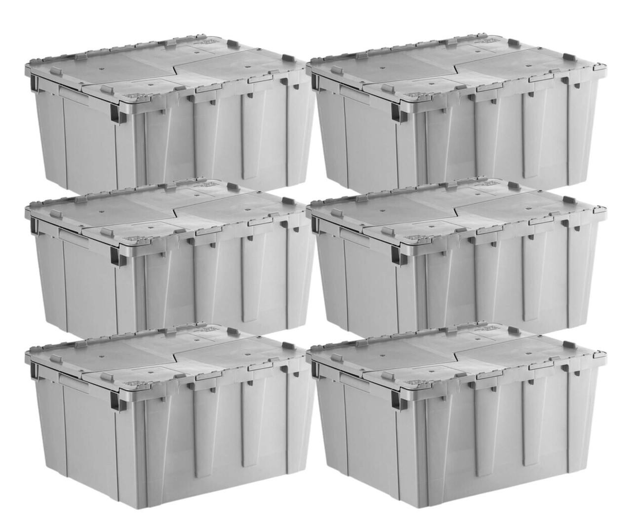  Orbis 24" x 20" x 13" Stack-N-Nest Flipak Gray Tote Box with Hinged Lockable Lid (6-Pack) - Secure and Spacious Storage Solution 